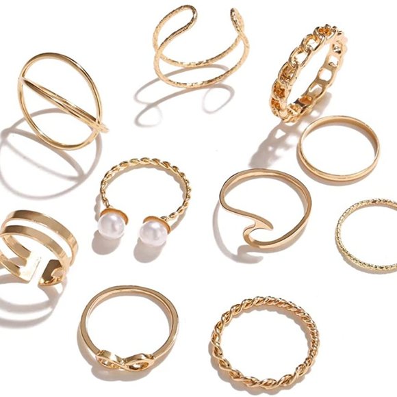 Stackable Rings Set for Women, Bohemian Gold - Picture 6 of 6